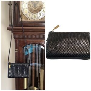 🎃 Whiting and Davis Black Metal Mesh and Leather Purse